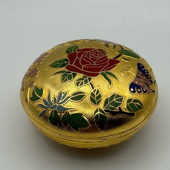Cloisonné Enamel With Floral Design Round Box , Trinket Box - Picture 2 of 7